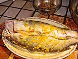 Catfish absorbing turmeric-garlic marinade