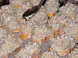 Mounds of shrimp paste on toast