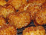 Crunchy shrimp toast on the draining rack