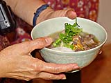 A model bowl of properly assembled soup