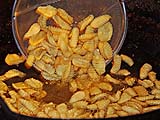 Frying shells to a dark crisp