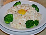 Scallops in egg whites with lobster bits